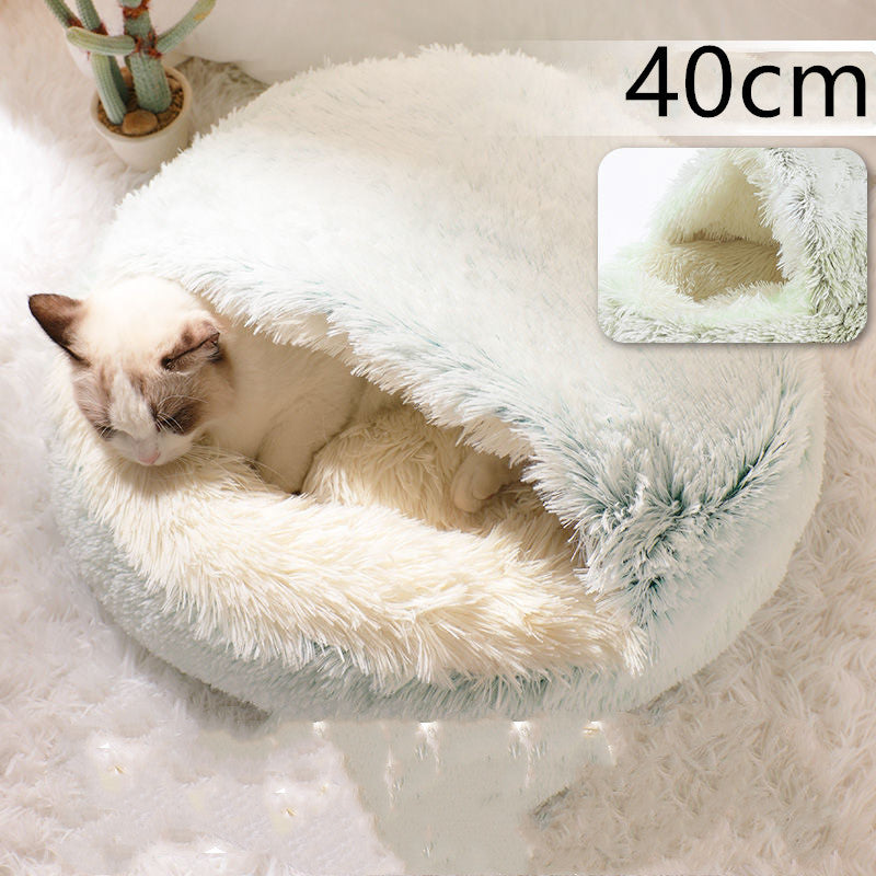 Warm Plush Pet Bed for Cats & Dogs – Soft Winter Sleeping Cushion - Black & Elva