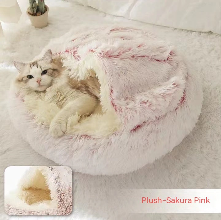 Warm Plush Pet Bed for Cats & Dogs – Soft Winter Sleeping Cushion - Black & Elva