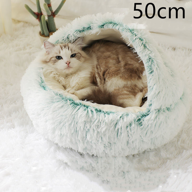 Warm Plush Pet Bed for Cats & Dogs – Soft Winter Sleeping Cushion - Black & Elva