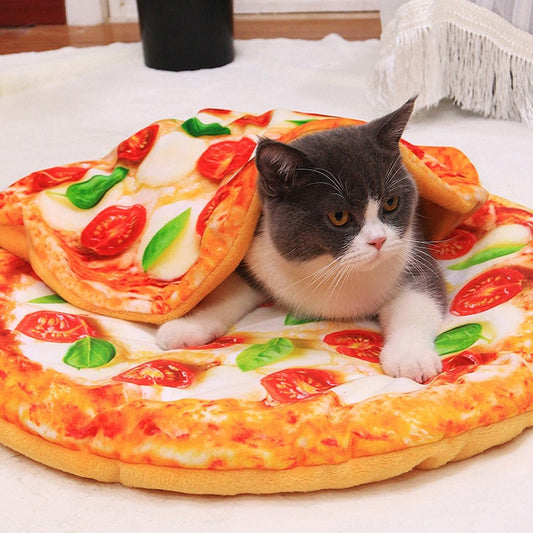 3D Simulation Pet Blanket – Soft Thickened Warm Mat Bed with Pizza, Avocado & Omelette Toast Designs - Black & Elva