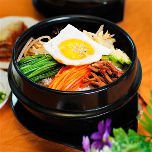 Korean Bibimbap Ceramic Potato Powder Boiled Instant Noodle Bowl Casserole - Black & Elva