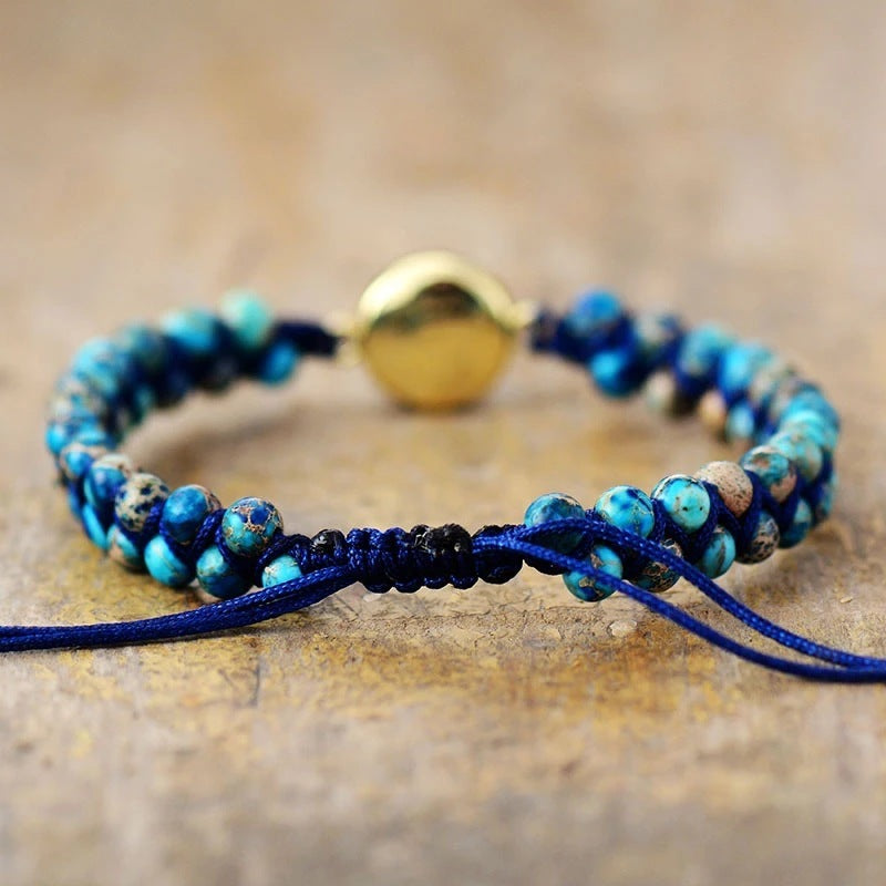 Colorful Round Emperor Stone Beads Woven Bracelet - Black & Elva
