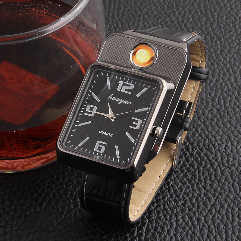 Metal electric heating wire cigarette lighter watch - Black & Elva