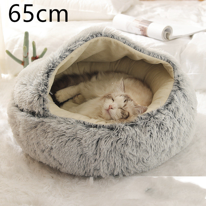 Warm Plush Pet Bed for Cats & Dogs – Soft Winter Sleeping Cushion - Black & Elva