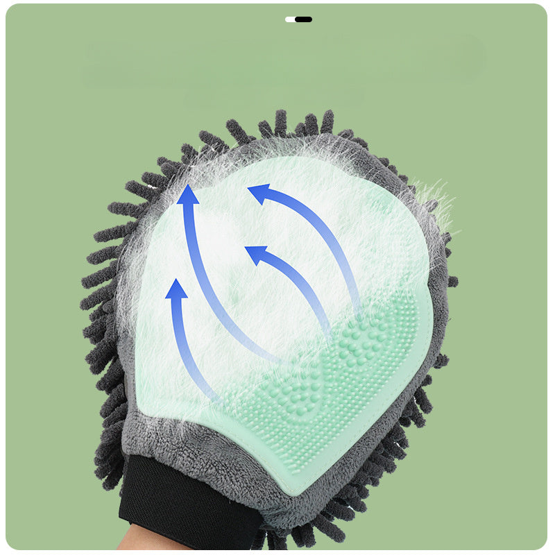 2-in-1 Pet Grooming Glove Brush – Bathing, Massaging & Drying Tool for Dogs & Cats - Black & Elva
