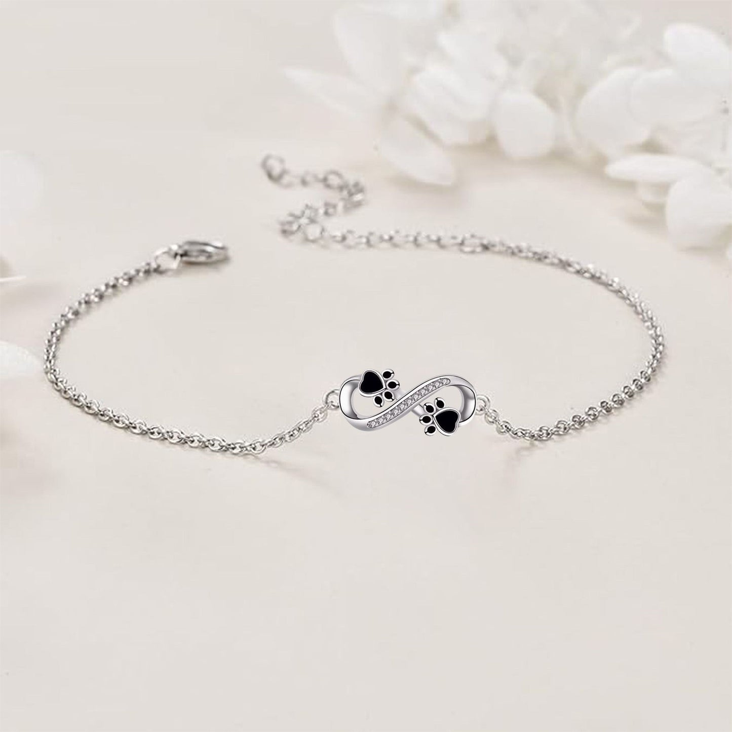 Infinite Symbol Pendant Dog's Paw Women's Bracelet - Black & Elva