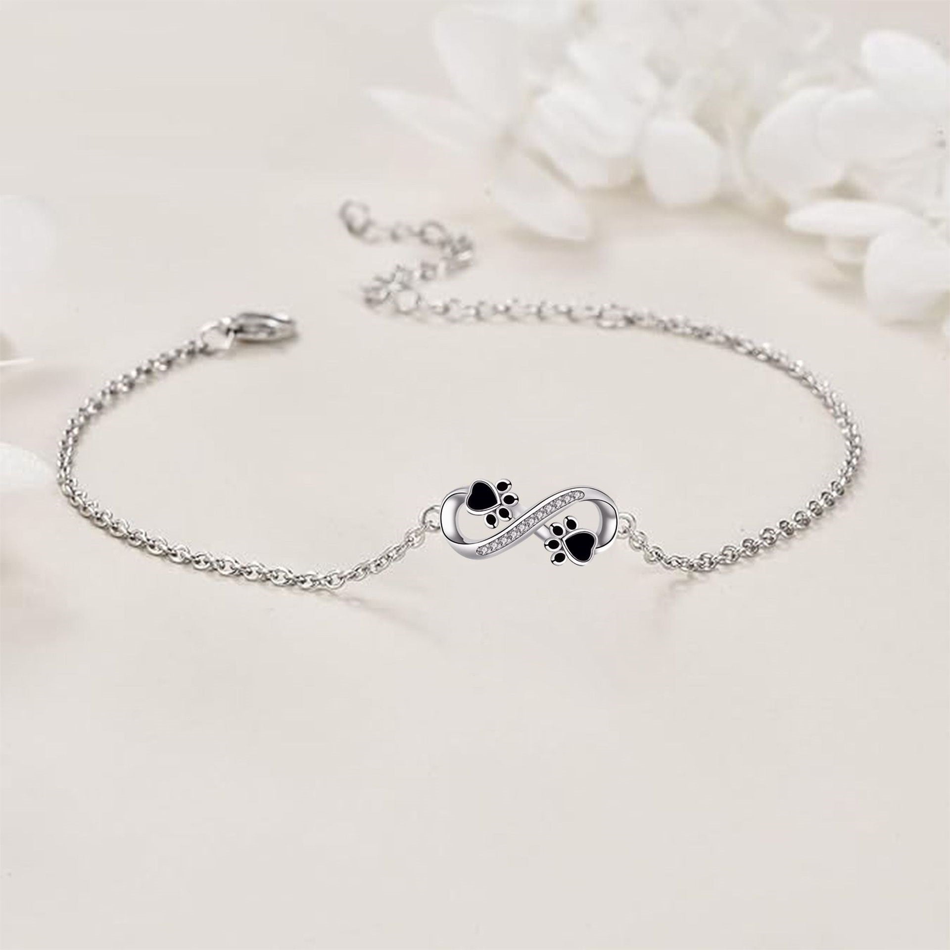 Infinite Symbol Pendant Dog's Paw Women's Bracelet - Black & Elva