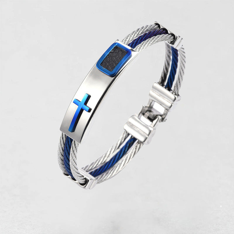 Cross Titanium Steel Men's Bracelet - Black & Elva