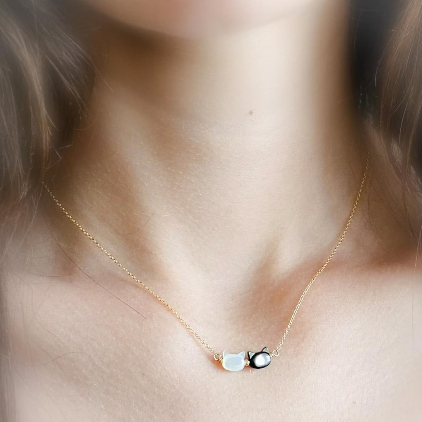 Women's Colorful Shell Cat Necklace Bracelet - Black & Elva