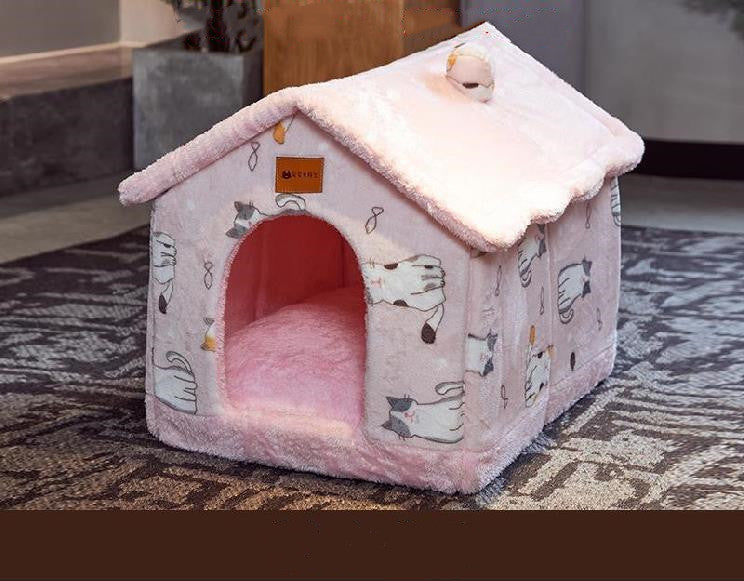 Foldable Warm Dog & Cat House – Enclosed Pet Bed for Winter Comfort - Black & Elva