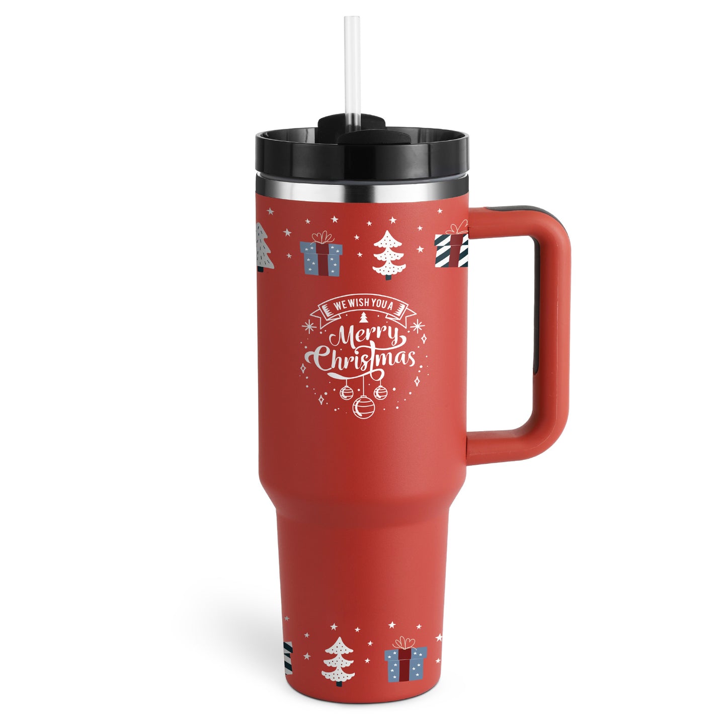 "40 Oz Insulated Stainless Steel Tumbler with Handle & Straw – Spill Proof Vacuum Coffee Cup, Perfect for Car, Gym, Office & Travel – Ideal Valentine’s Gift" - Black & Elva