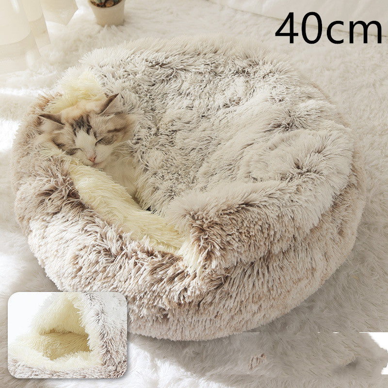 Warm Plush Pet Bed for Cats & Dogs – Soft Winter Sleeping Cushion - Black & Elva
