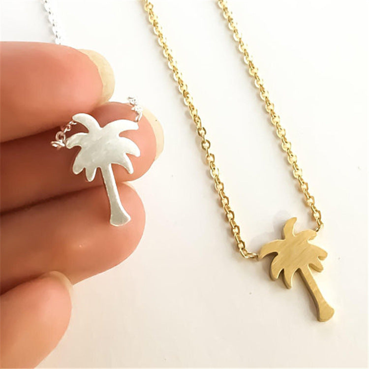 Coconut tree necklace plant clavicle chain palm tree necklace - Black & Elva
