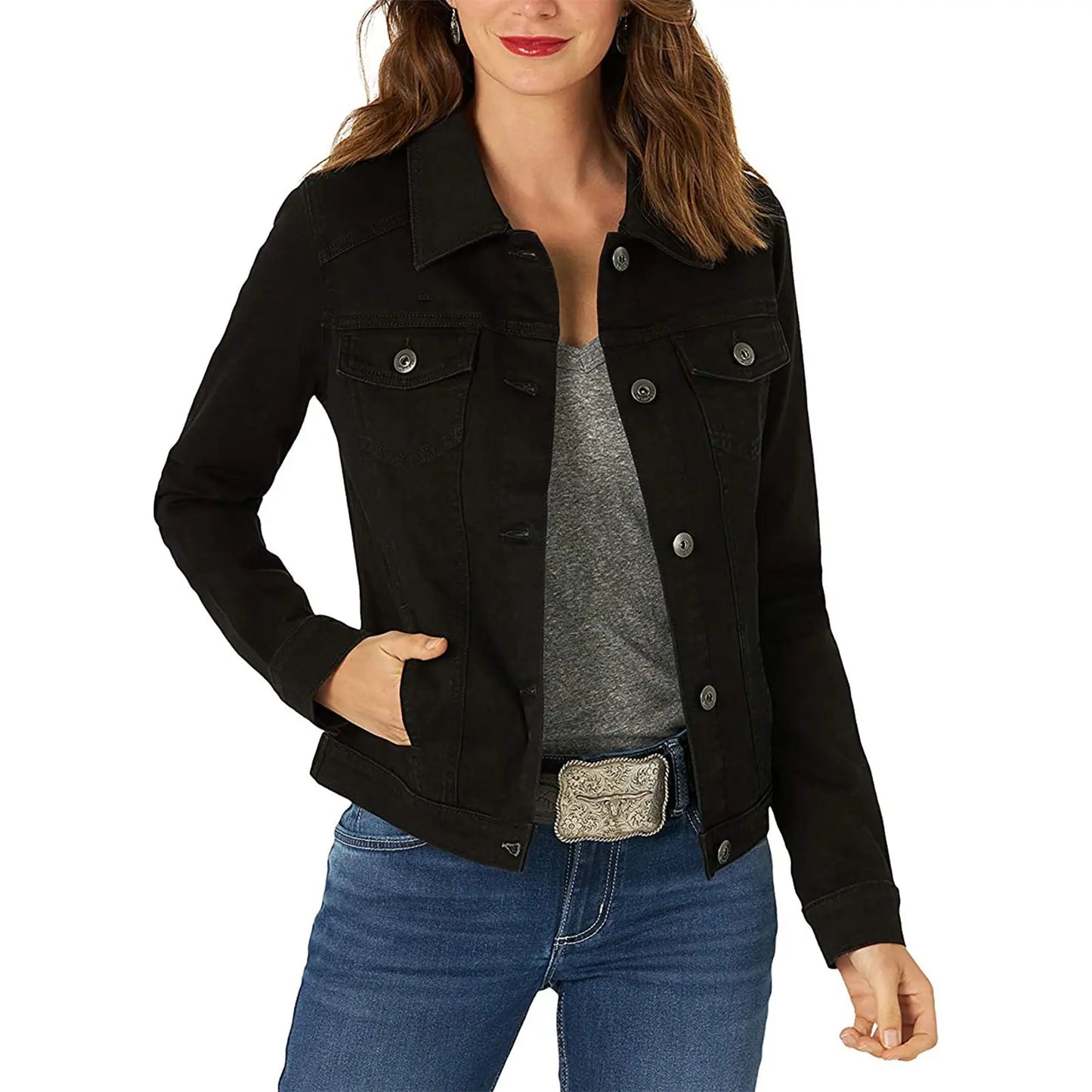 Denim Coat Women's Slim Jacket - Black & Elva