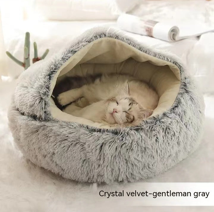 Warm Plush Pet Bed for Cats & Dogs – Soft Winter Sleeping Cushion - Black & Elva