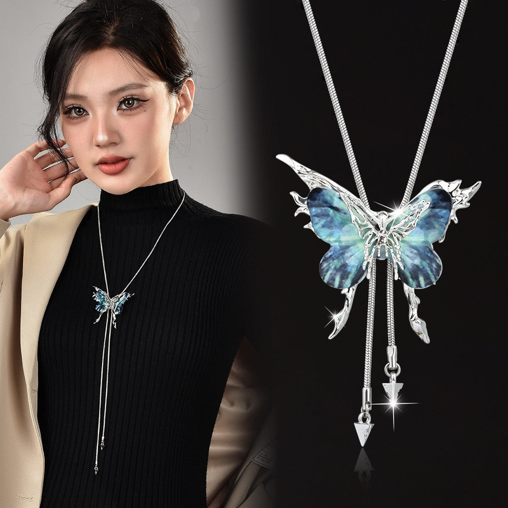 Necklace Women's Fashion Short Necklace Sweater Chain - Black & Elva