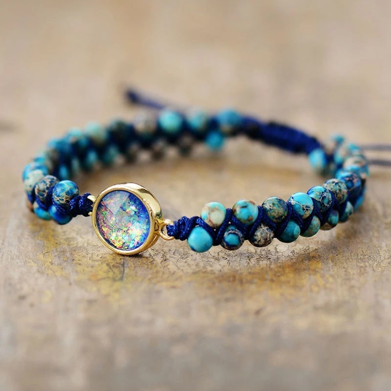 Colorful Round Emperor Stone Beads Woven Bracelet - Black & Elva