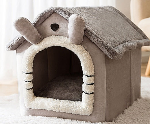 Foldable Warm Dog & Cat House – Enclosed Pet Bed for Winter Comfort - Black & Elva