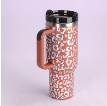 "40 Oz Insulated Stainless Steel Tumbler with Handle & Straw – Spill Proof Vacuum Coffee Cup, Perfect for Car, Gym, Office & Travel – Ideal Valentine’s Gift" - Black & Elva
