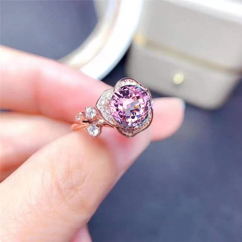 Personalized Flower Rose Gold Plated Natural Ring - Black & Elva