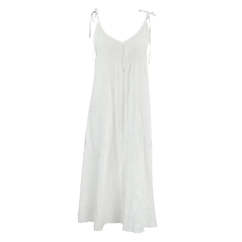 Autumn White Comfortable Sling Dress - Black & Elva