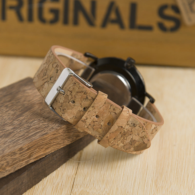 Eco Bamboo & Cork Watch – Sustainable Wooden Timepiece, Unbranded - Black & Elva