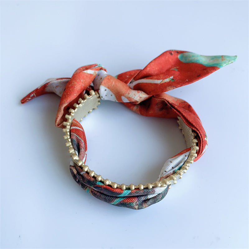 French Retro Color Scarf Bracelet - Black & Elva