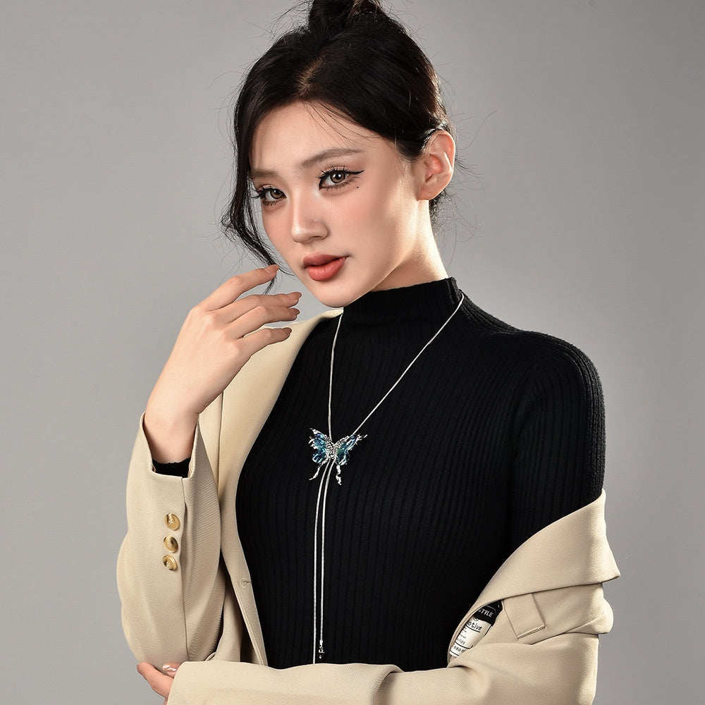 Necklace Women's Fashion Short Necklace Sweater Chain - Black & Elva