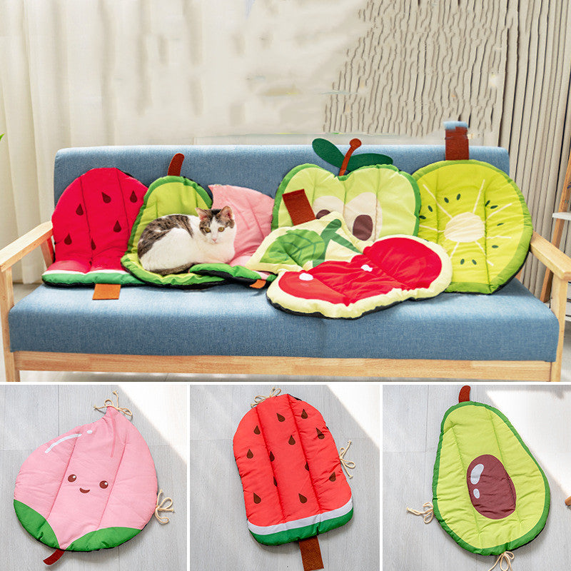 Fruit-Themed Pet Cushion Pad – Soft Washable Mat for Cats & Dogs | Anti-Slip & Comfortable Pet Bed - Black & Elva