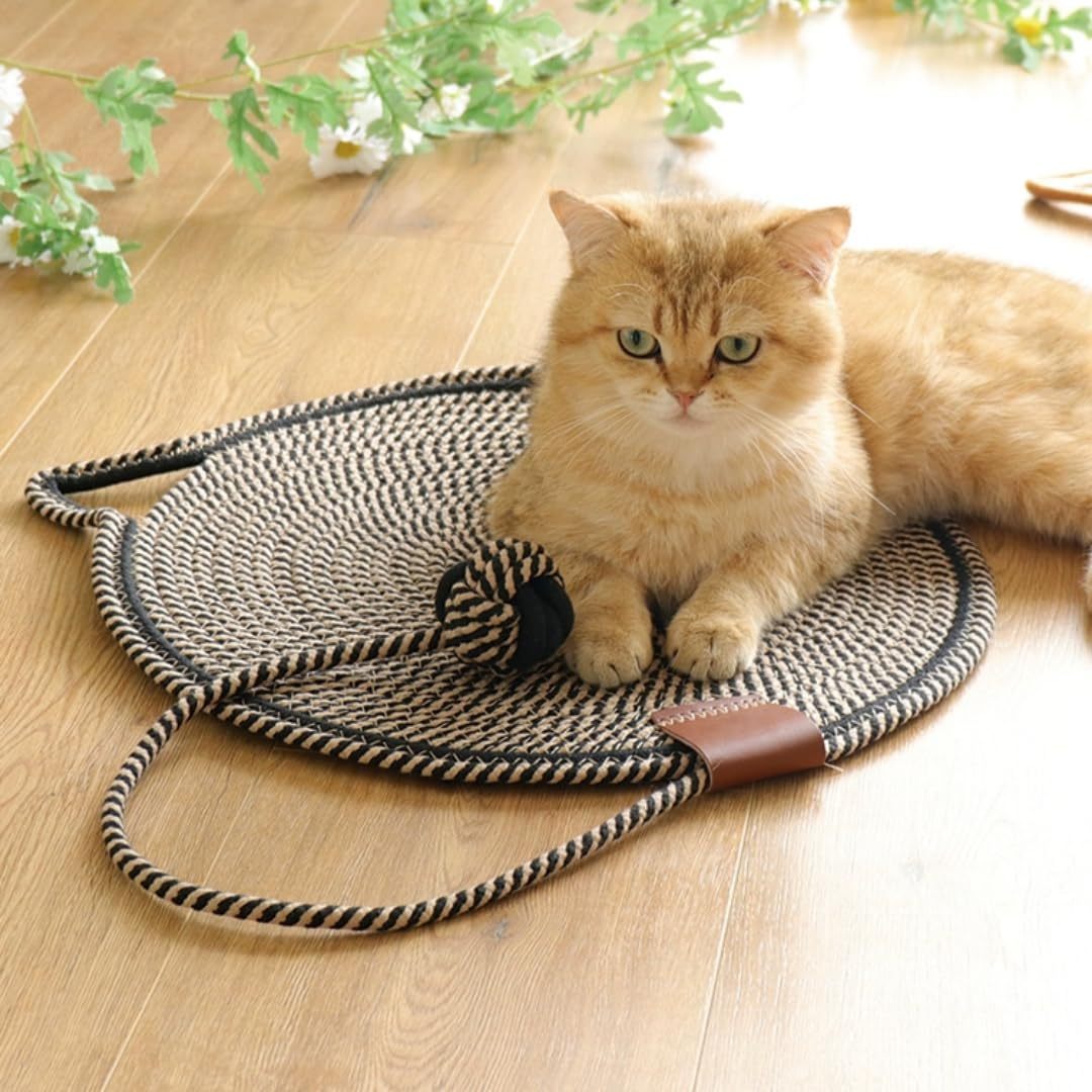 Braided Cotton Rope Cat Claw Mat Self Hi Ball One Piece Sleeping Mat Washable Anti Sticky Scratching Artifact Cat Scratching Mat Pet Products - Black & Elva