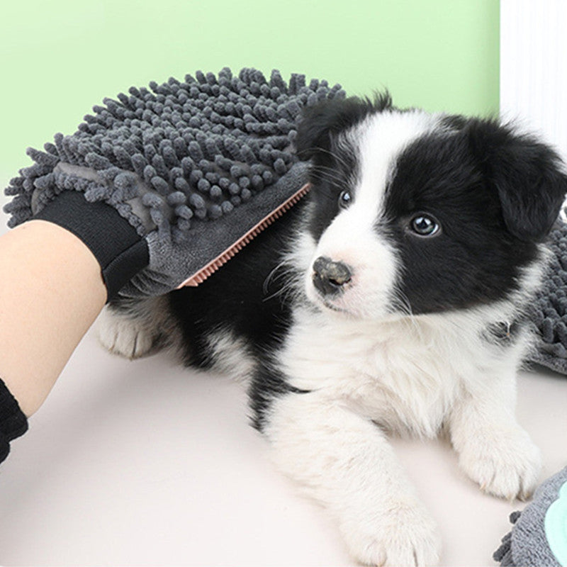 2-in-1 Pet Grooming Glove Brush – Bathing, Massaging & Drying Tool for Dogs & Cats - Black & Elva