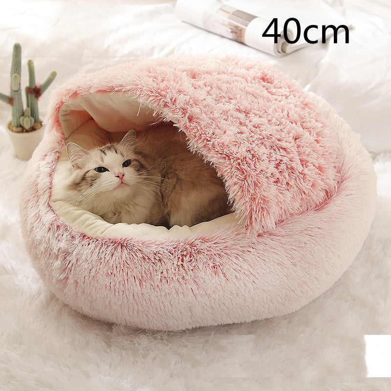 Warm Plush Pet Bed for Cats & Dogs – Soft Winter Sleeping Cushion - Black & Elva