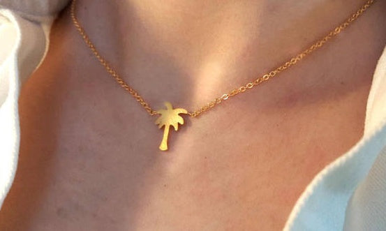Coconut tree necklace plant clavicle chain palm tree necklace - Black & Elva