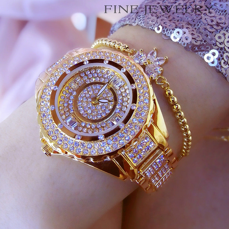 Detailed Ladies Casual Fashion Quartz Watch High-End Atmosphere Watch - Black & Elva