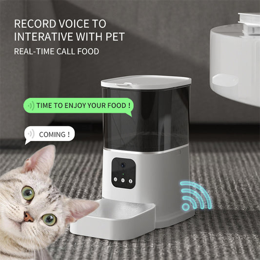 Smart Automatic Pet Feeder with WiFi – Large Capacity, Voice Recorder & Timer for Dogs & Cats - Black & Elva