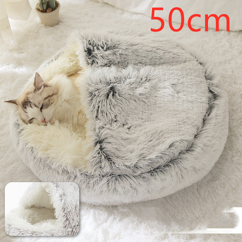 Warm Plush Pet Bed for Cats & Dogs – Soft Winter Sleeping Cushion - Black & Elva