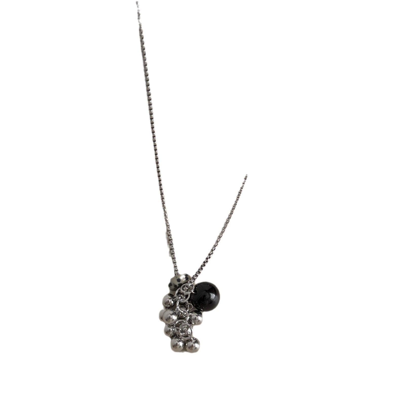 Niche Tigereye Titanium Steel Grape Cluster Ball Design Sense All-match Sweater Chain - Black & Elva