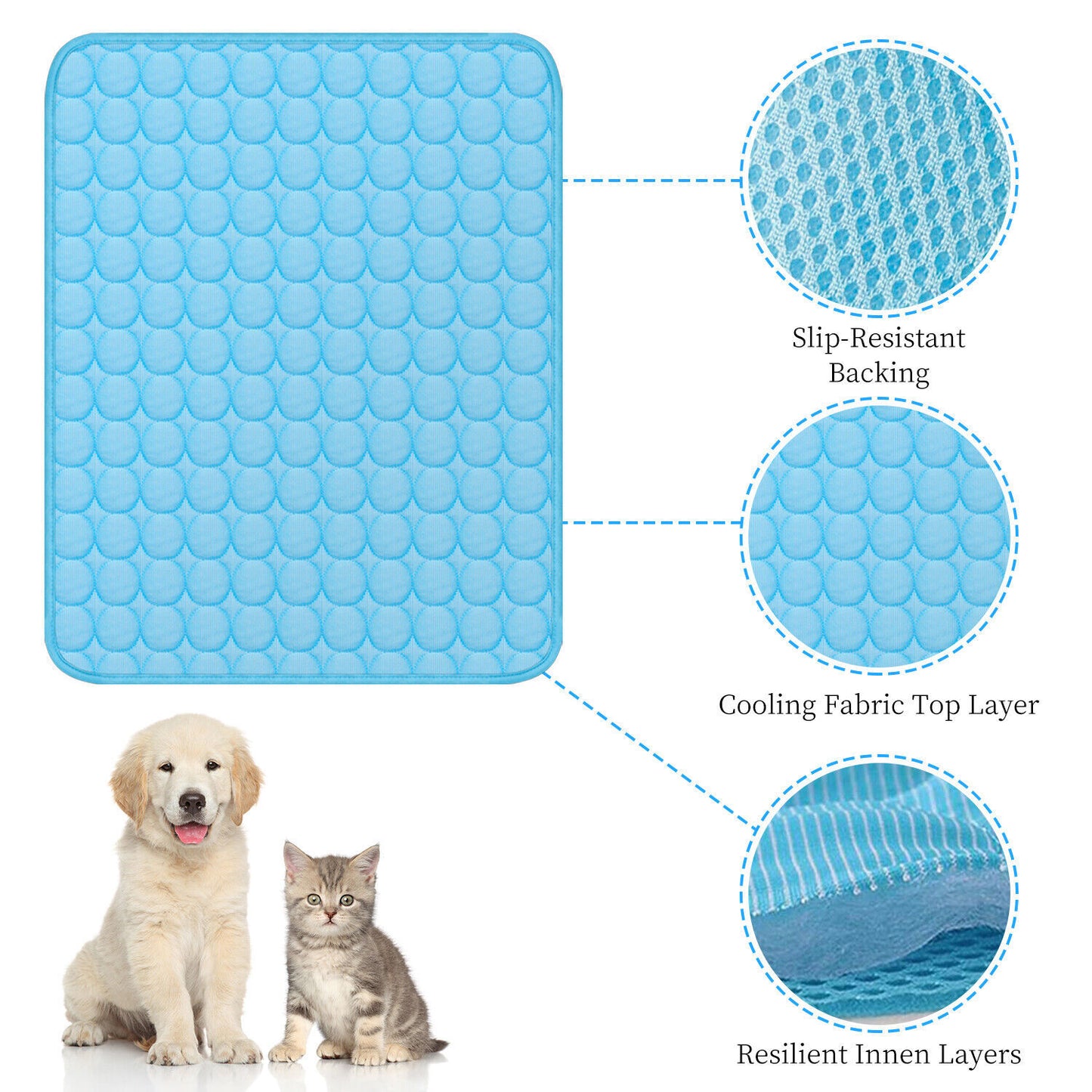Pet Cooling Mat for Dogs & Cats – Summer Breathable Cool Pad Bed - Black & Elva