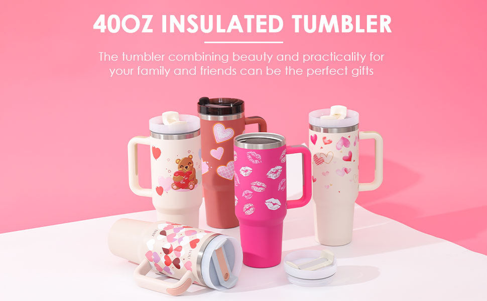 "40 Oz Insulated Stainless Steel Tumbler with Handle & Straw – Spill Proof Vacuum Coffee Cup, Perfect for Car, Gym, Office & Travel – Ideal Valentine’s Gift" - Black & Elva