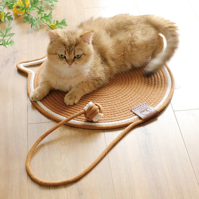 Braided Cotton Rope Cat Claw Mat Self Hi Ball One Piece Sleeping Mat Washable Anti Sticky Scratching Artifact Cat Scratching Mat Pet Products - Black & Elva