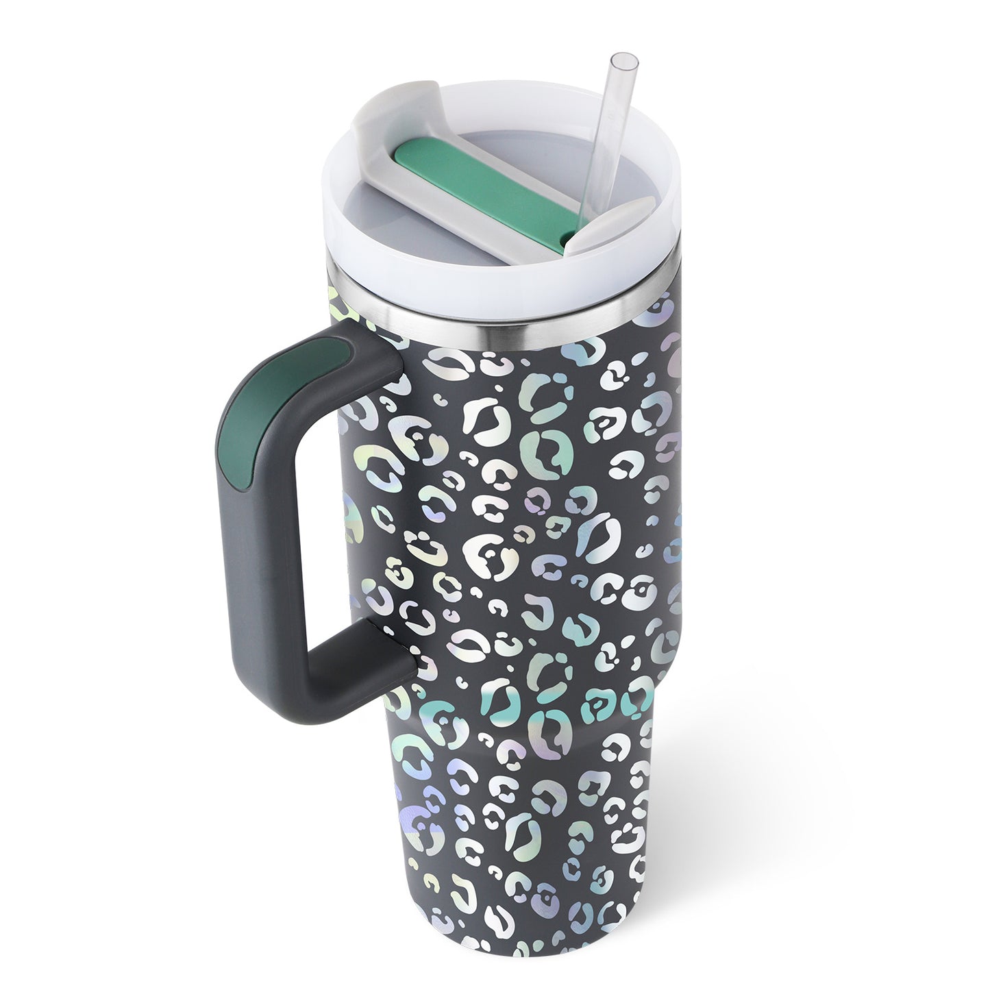 "40 Oz Insulated Stainless Steel Tumbler with Handle & Straw – Spill Proof Vacuum Coffee Cup, Perfect for Car, Gym, Office & Travel – Ideal Valentine’s Gift" - Black & Elva