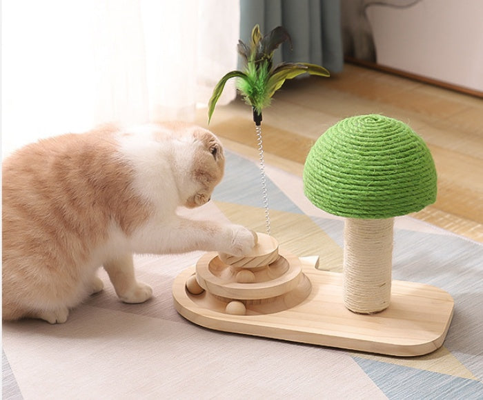 Durable Cat Scratch Post with Sisal Balls – Interactive Cat Furniture - Black & Elva
