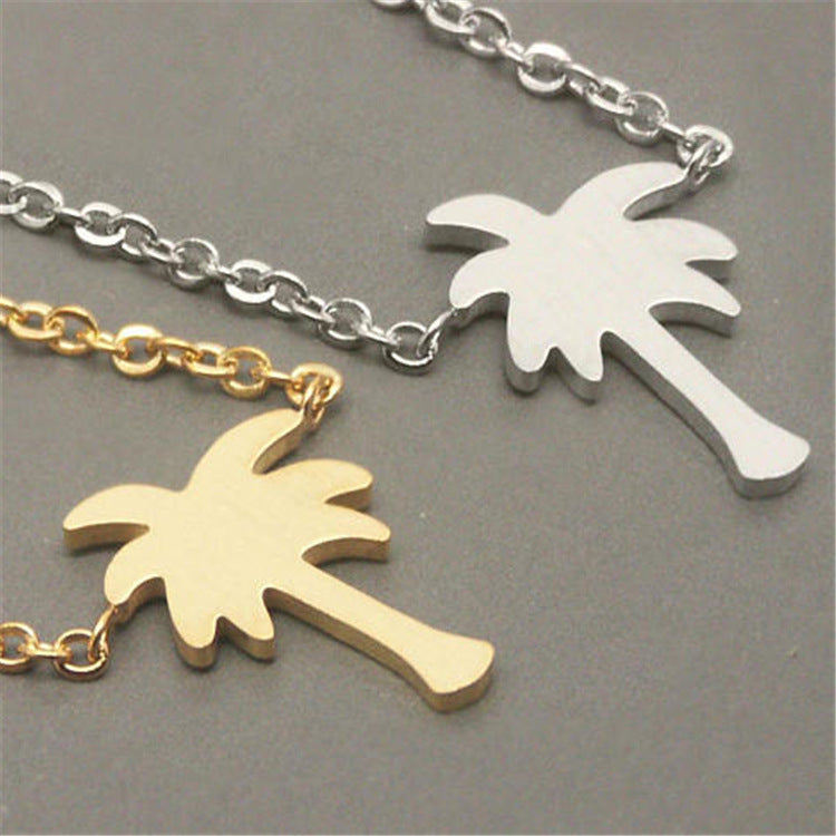 Coconut tree necklace plant clavicle chain palm tree necklace - Black & Elva