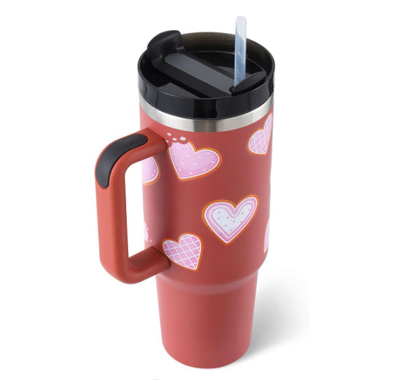 "40 Oz Insulated Stainless Steel Tumbler with Handle & Straw – Spill Proof Vacuum Coffee Cup, Perfect for Car, Gym, Office & Travel – Ideal Valentine’s Gift" - Black & Elva
