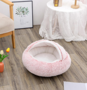 Warm Plush Pet Bed for Cats & Dogs – Soft Winter Sleeping Cushion - Black & Elva