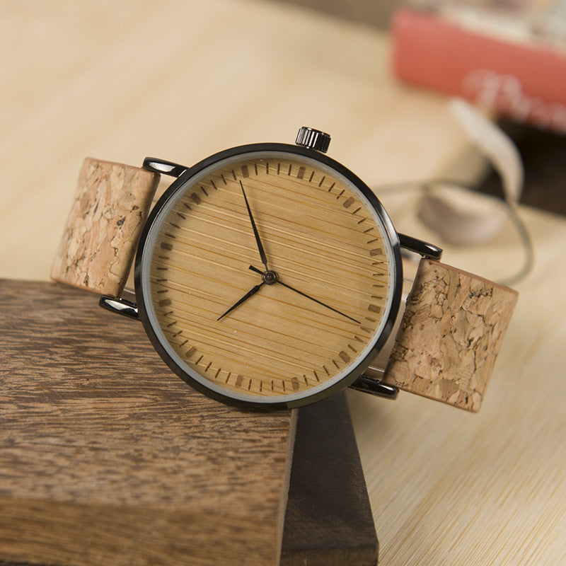 Eco Bamboo & Cork Watch – Sustainable Wooden Timepiece, Unbranded - Black & Elva