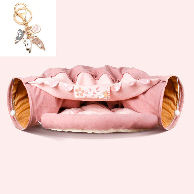 Collapsible Cat Tunnel Durable Washable Collapsible - Black & Elva