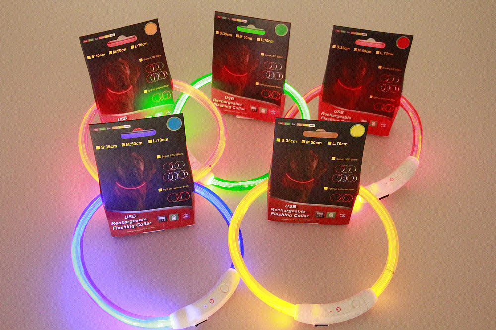 Pet Flashing Collar USB Rechargeable Glowing Necklace Safety Collar Light Up Collars For Night Walking Electric Dog Collar Neon - Black & Elva