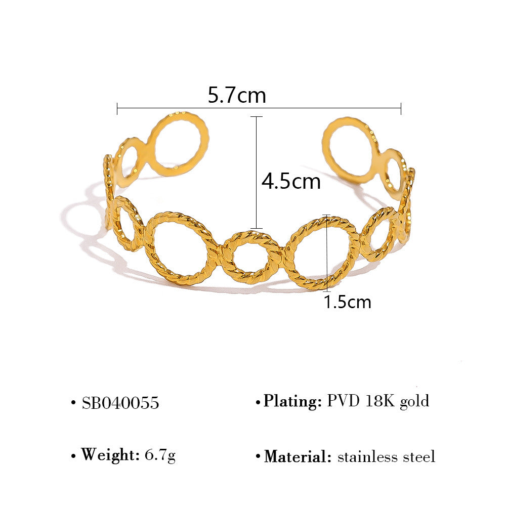 European And American New Thread Ring Stitching Open-ended Bracelet - Black & Elva