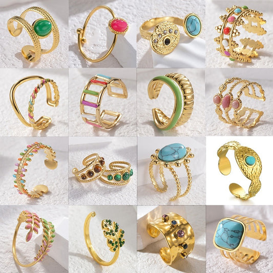 Color Ring 18K Gold Light Luxury Exquisite - Black & Elva